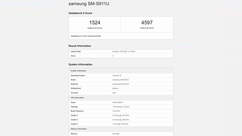 Samsung Galaxy S23 geekbench eredmények