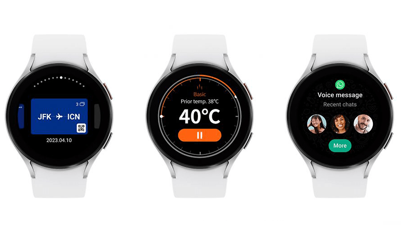 Samsung Galaxy Watch apps: Samsung Wallet, Thermo Check app, WhatsApp