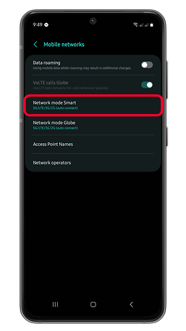 Changing the network type on a Samsung Galaxy