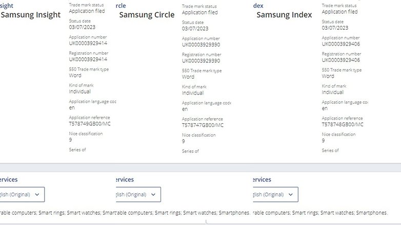 Ochranné známky Samsung Circle, Index, Insight