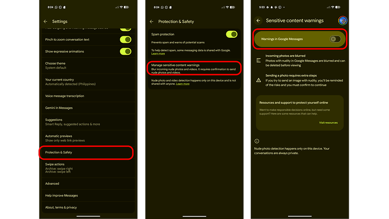 Google Messages' Sensitive Content Warnings feature Google Messages' Sensitive Content Warnings feature