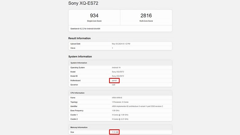 Sony Xperia 10 VI's Snapdragon 6 Gen 1 benchmark