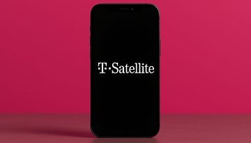 A smartphone with the T-satellite logo shown on the screen.