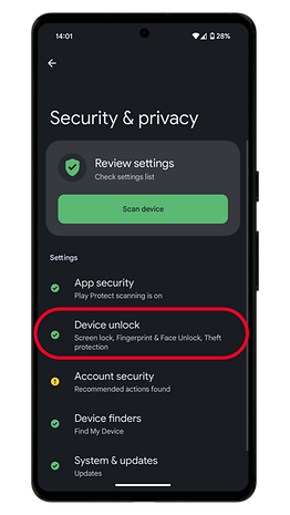 How to enable Android theft device protection features