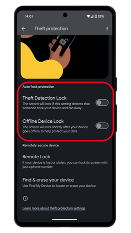 How to enable Android theft device protection features