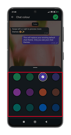 WhatsApp Chat temalval med olika färgalternativ.