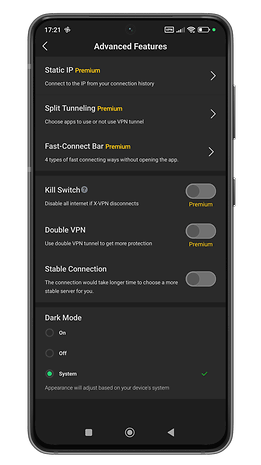 X-VPN has advanced features for premium users