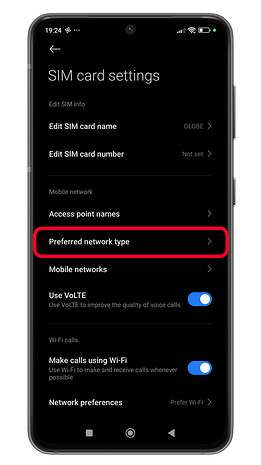 Changing the preferred network type on Xiaomi HyperOS