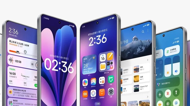 Multiple Xiaomi smartphones displaying various app interfaces and the time 02:36. Multiple Xiaomi smartphones displaying various app interfaces and the time 02:36.