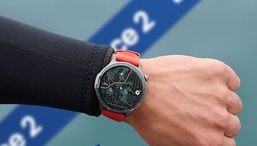 A smartwatch with a map display on a wrist, showing fitness tracking features.