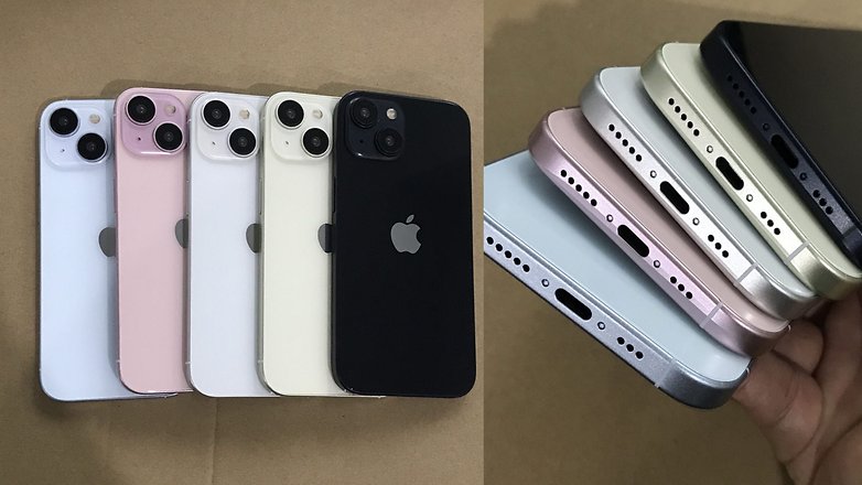 Les choix de couleurs pour l'iPhone 15 et l'iPhone 15 Plus standard d'Apple : bleu, rose, argent, jaune et noir. / © Twitter/u/SonnyDickson