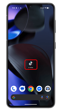 A smartphone screen displaying the TikTok app icon on a colorful abstract background.