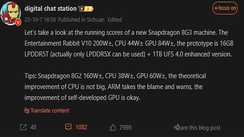 Qualcomm Snapdragon 8 Gen 3 Chip antutu benchmark score