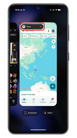 An Android phone displaying Google Maps with a highlighted 'Maps' section at the top.