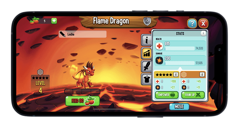 Dragon City Mobile Menü Drachen-Upgrade