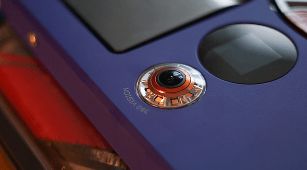 Close-up of a Dyson 360 Vis Nav robotic vacuum's camera and control panel.