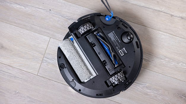 Obenansicht eines Ecovacs Deebot X9 Pro Staubsaugers mit Reinigungsrolle und Staubbehälter.
