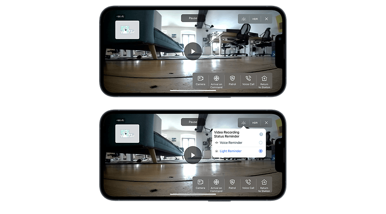 Captures d'écran de l'application Ecovacs Home montrant des images de la caméra de surveillance du robot aspirateur