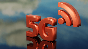 3D-Darstellung des Textes '5G' mit einem Signalicon daneben.