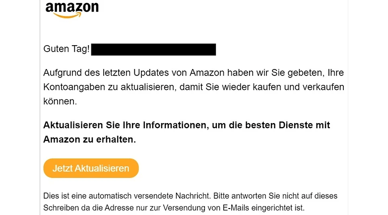 Amazon-Screenshot Phishing-Nachricht