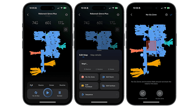 Captures d'écran de l'application Roborock