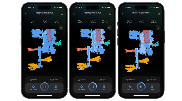 Captures d'écran de l'application Roborock