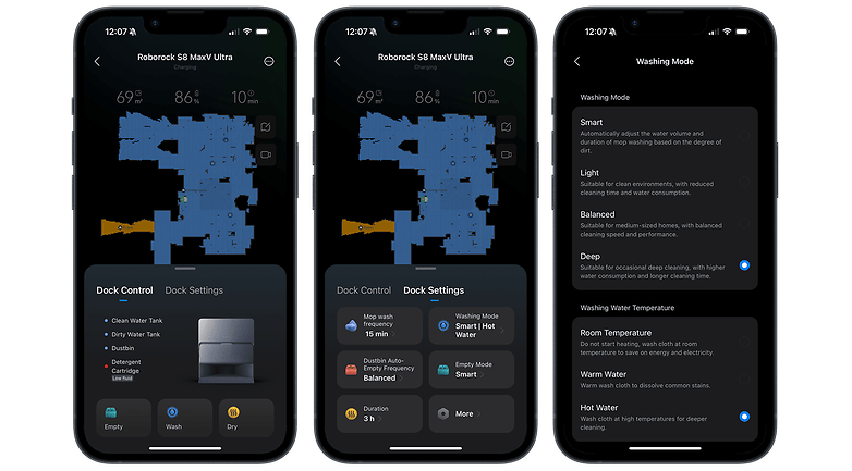Screenshots from the Roborock app