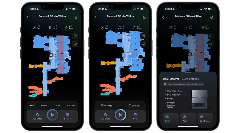 Mapping screenshots from the Roborock app