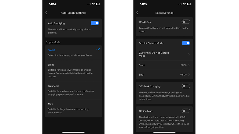 Roborock app settings screenshot