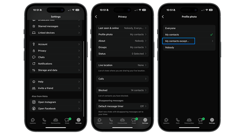 WhatsApp-Screenshot aus den Privatsphäre-Einstellungen