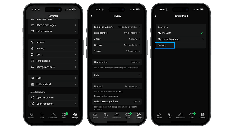 WhatsApp-Screenshot aus den Privatsphäre-Einstellungen