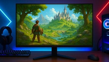 An image of a monitor with an adventure game.