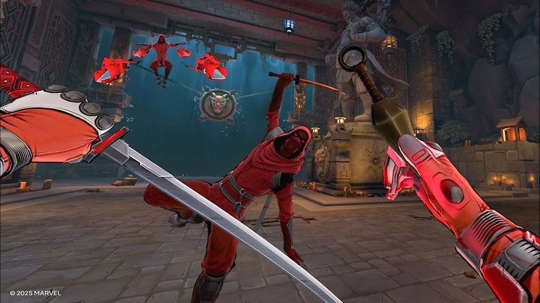 A screenshot of Marvel's Deadpool VR. A screenshot of Marvel's Deadpool VR.
