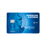 American Express Blue Card mit blauem Design und Logo.