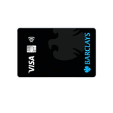 Schwarze Barclays Visa-Karte mit Kontaktlos-Symbol und Chip.