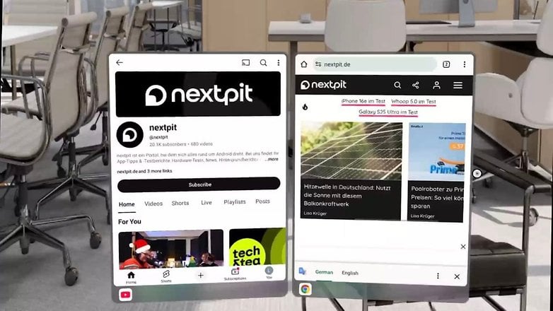 Der YouTube Kanal und unsere nextpit Homepage im Splitscreen Der YouTube Kanal und unsere nextpit Homepage im Splitscreen