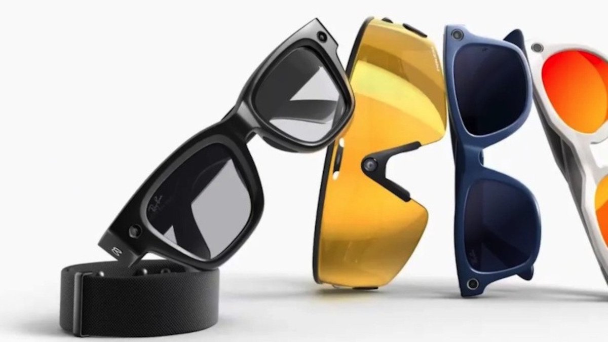 Une collection de lunettes intelligentes Ray-Ban de styles et couleurs variés présentée sur un fond clair.
